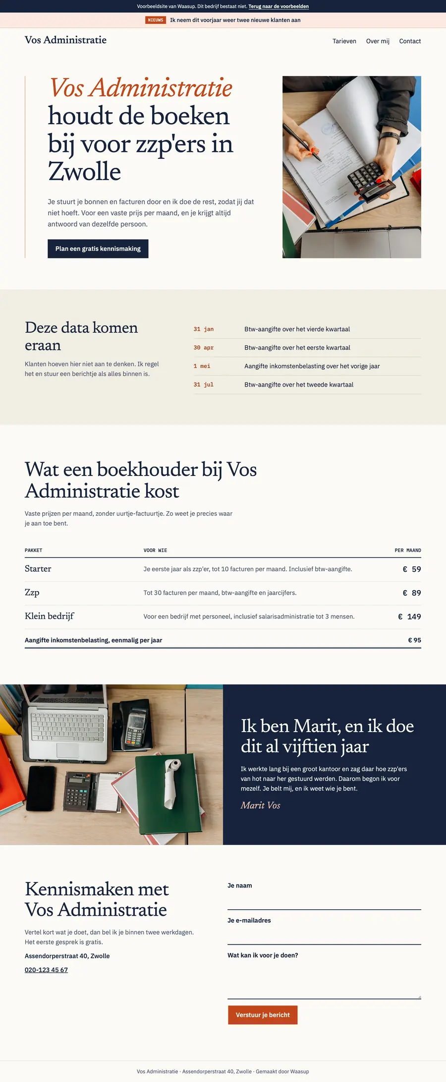 Voorbeeldsite van Vos Administratie